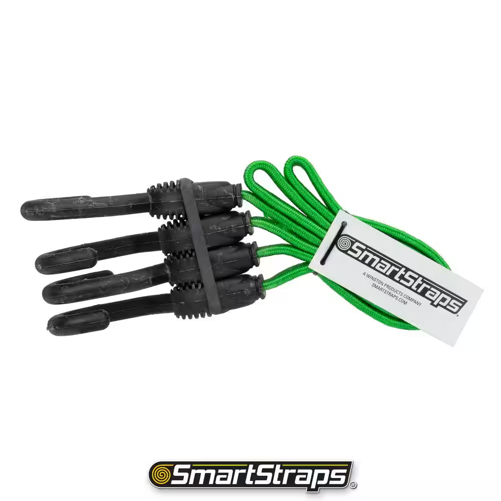24 In. Green Flat Strap Bungee Cord with Hooks - 2 Pack