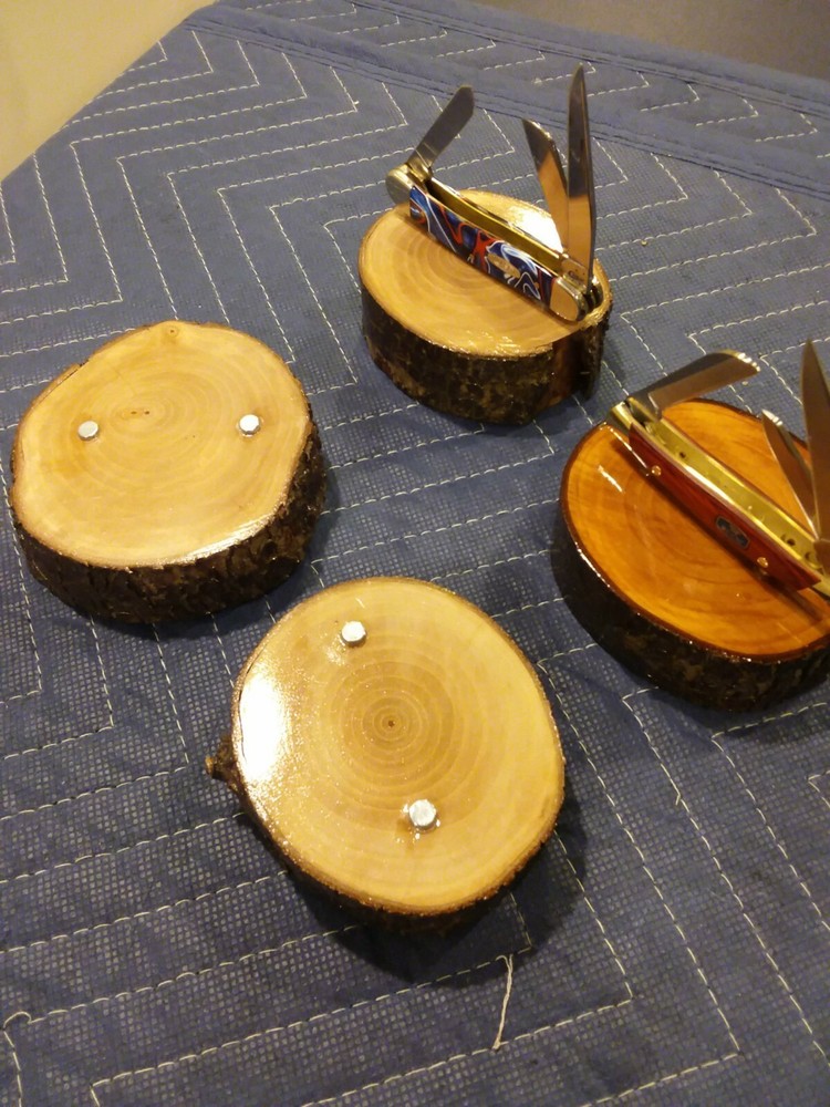 2-- KNIFE DISPLAY STANDS, SOLID PEAR WOOD