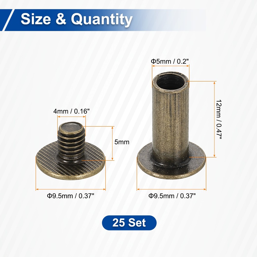 25set Phillips Chicago Screw M5x12mm Binding Post Screw, Bronze