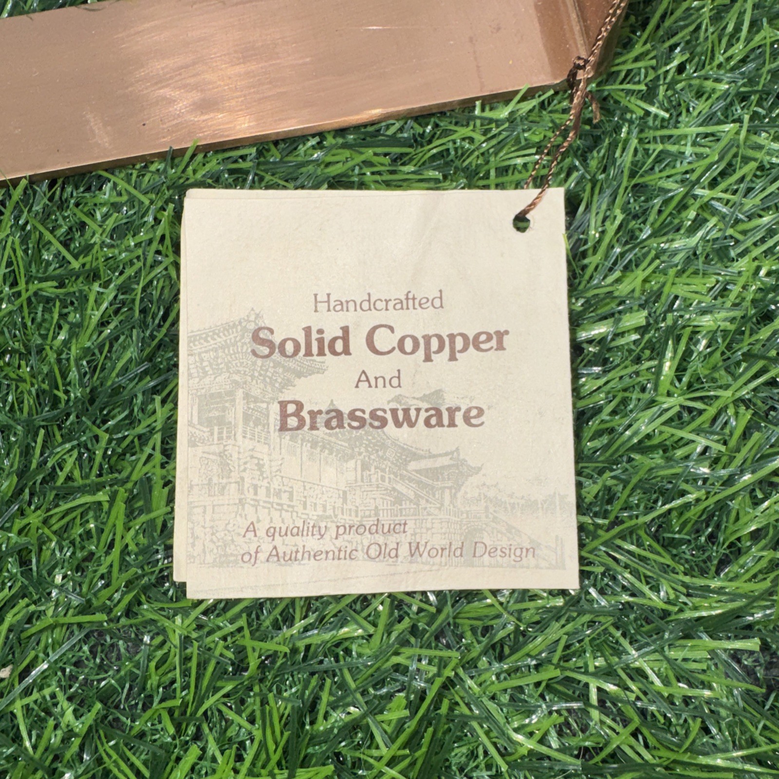 Vintage Solid Copper 24” Utensil Rack Korea Brass Tone Hooks Wall Scuffed NOS