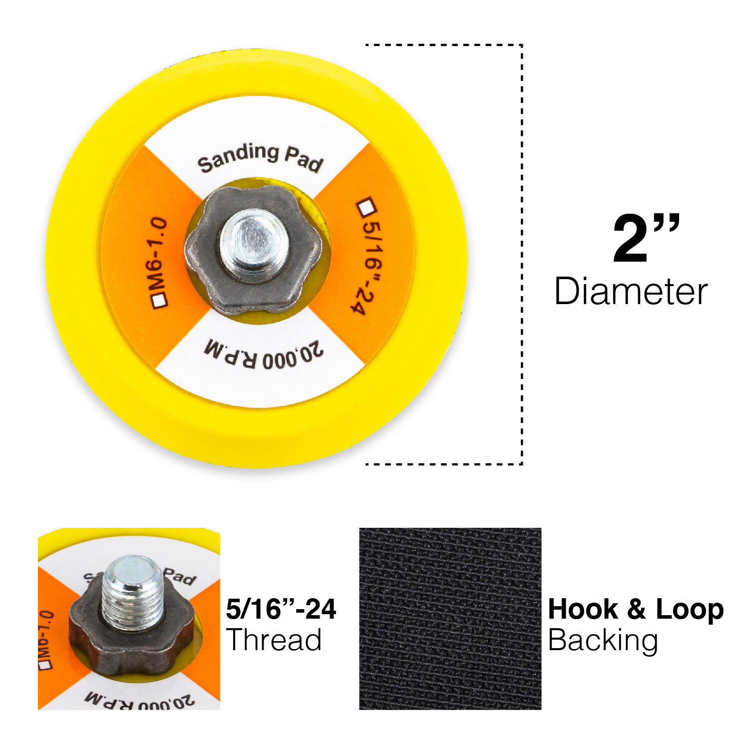 TGR 2" Hook and Loop Sanding Polishing Backup Pad with 5/16"-24 Threads (6 Pack)