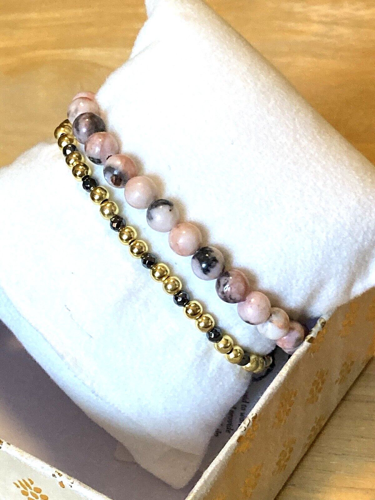 Shivam Bracelet Pink Jasper Hematite Gold Plated Beaded Set