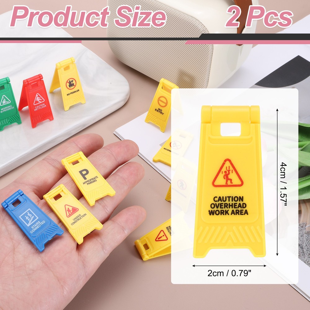 Miniature Warning Sign, Caution Overhead Work Area Signs (Yellow, 2pcs)