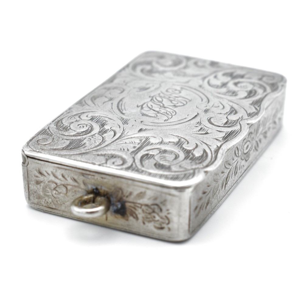 Antique Solid Silver Snuff Box Vesta Case Victorian 1863