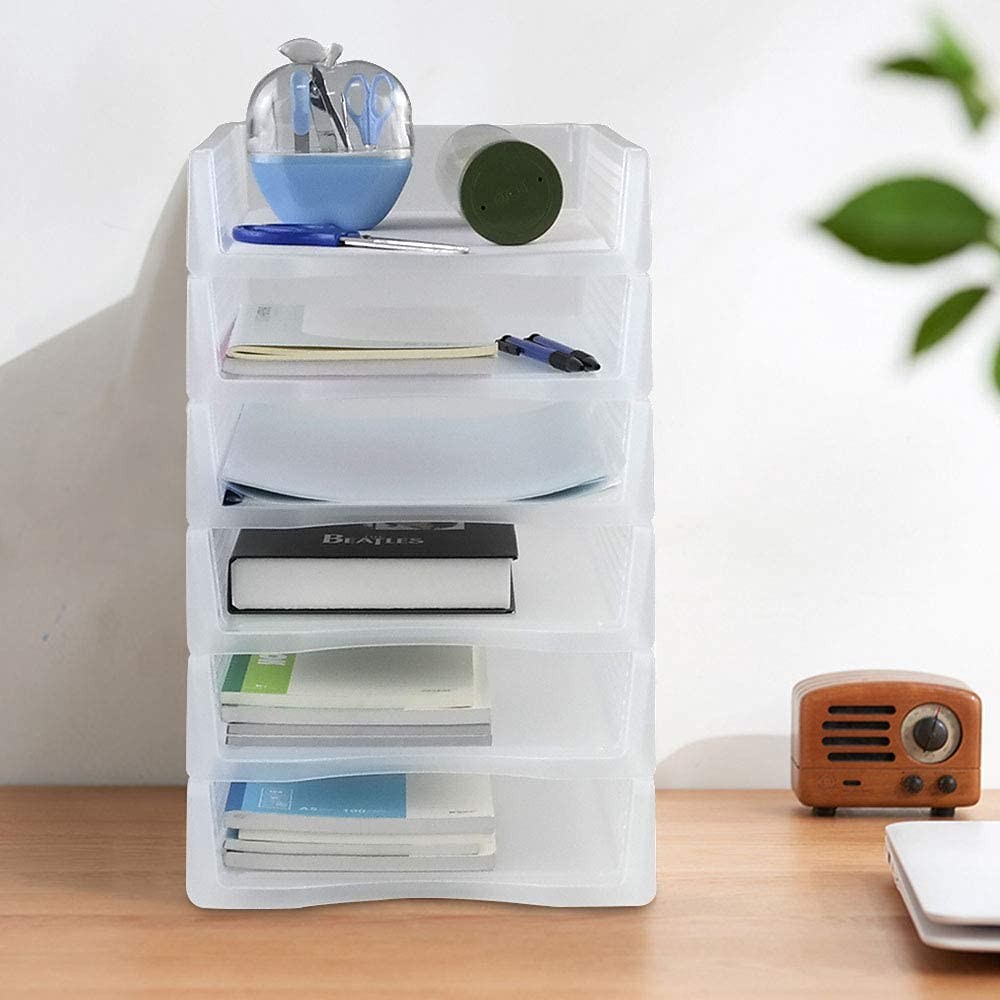 6 Packs Stackable A4 Paper Tray Clear Plastic Desk Letter Tray