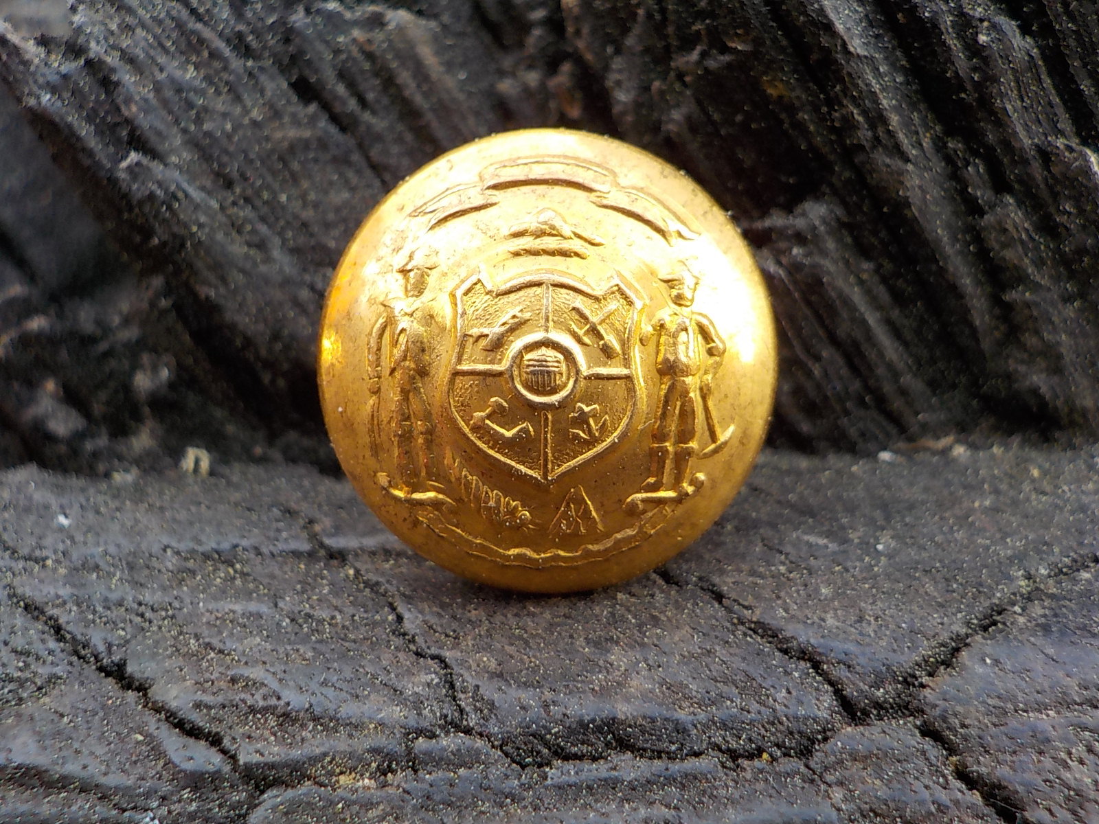 Old Rare Vintage Antique War Relic Wisconsin State Seal Vest Button Free Case