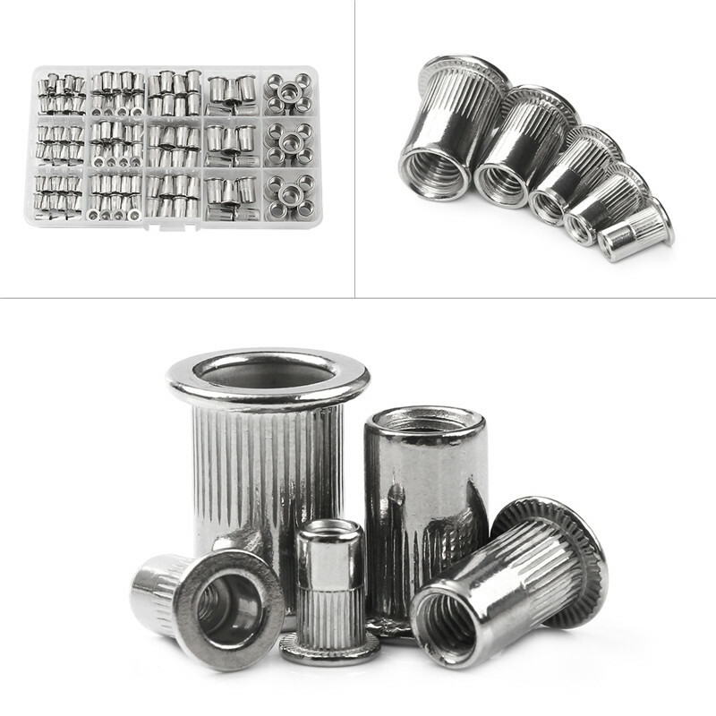 150Pcs RIVET NUT Flat Head Threaded Insert Stainless Steel Nutsert Set Kit