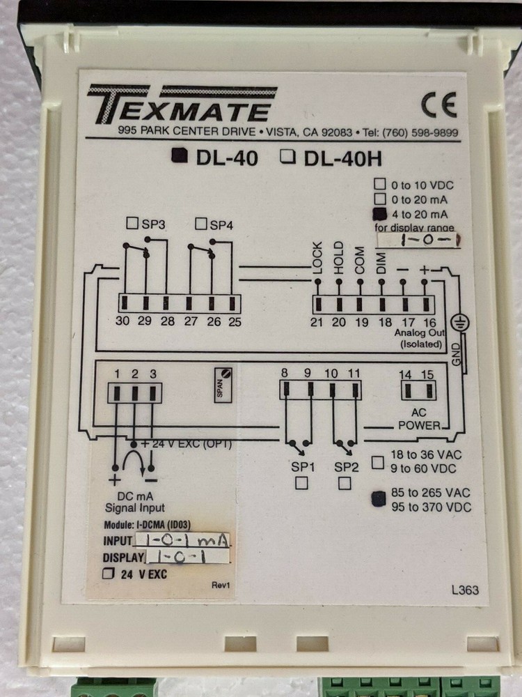 Texmate DL-40 Panel Meter / I-DCMA ID03 Input Module / NEW NOS