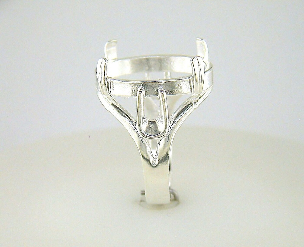 Oval Cabochon Solitaire Side Deco Ring Setting Sterling Silver