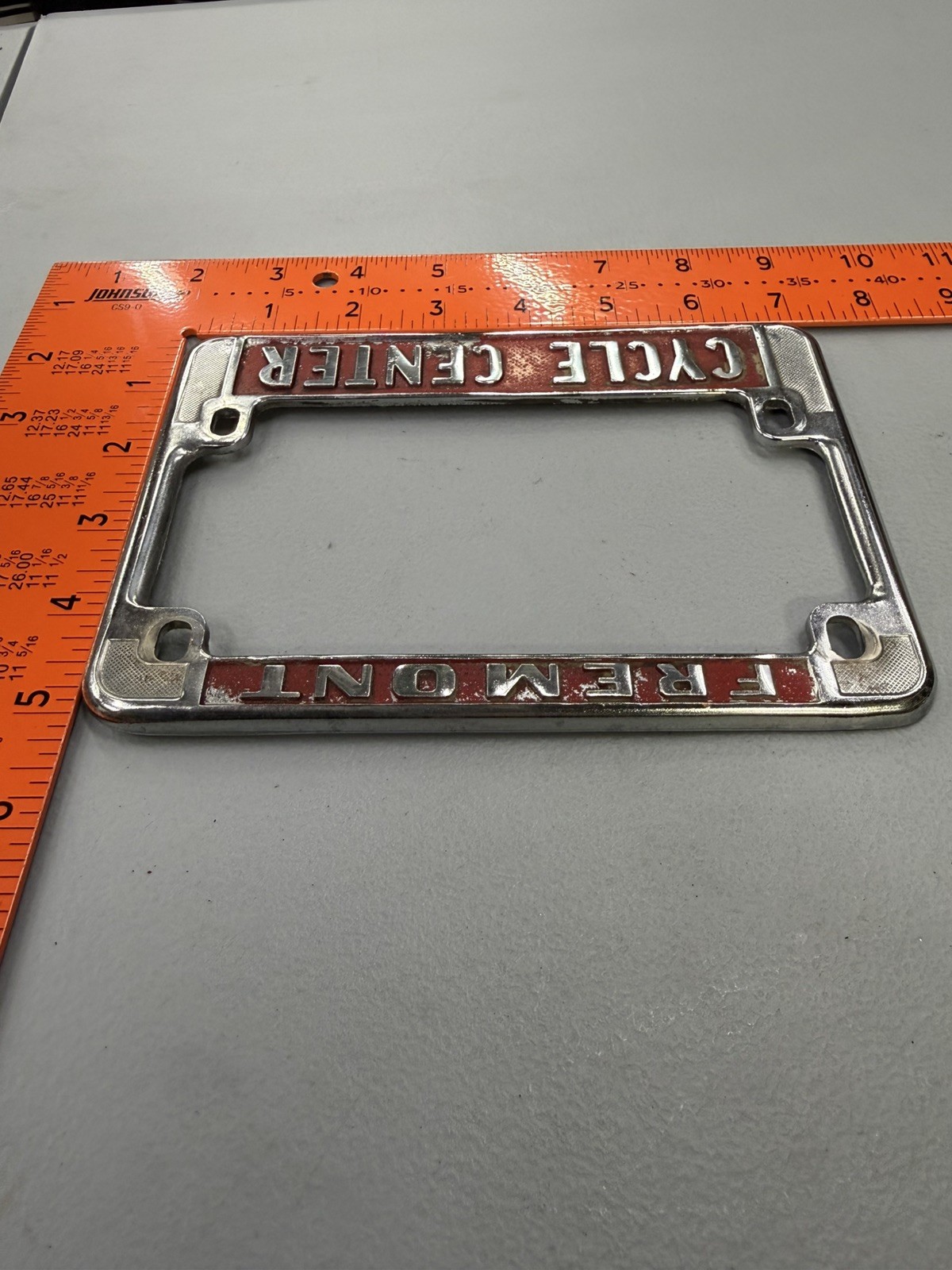 RARE Vintage Fremont Cycle Center California Metal Motorcycle License Frame