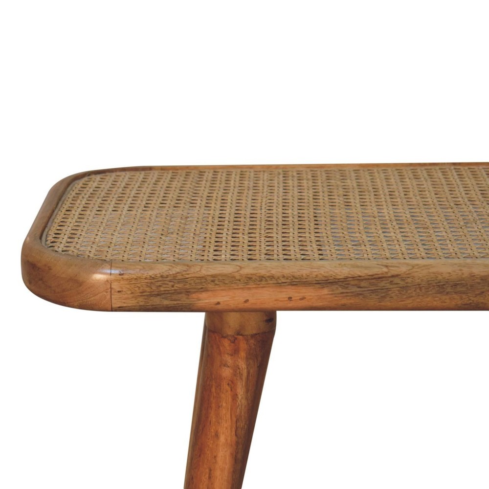 Handwoven Rattan & Solid Wood Bench