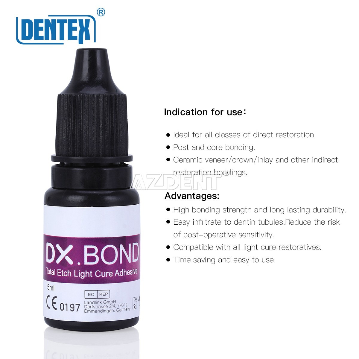 5X DENTEX Dental Light Cure Dentin Enamel Bonding Resin Adhesive ONE STEP 5 ML