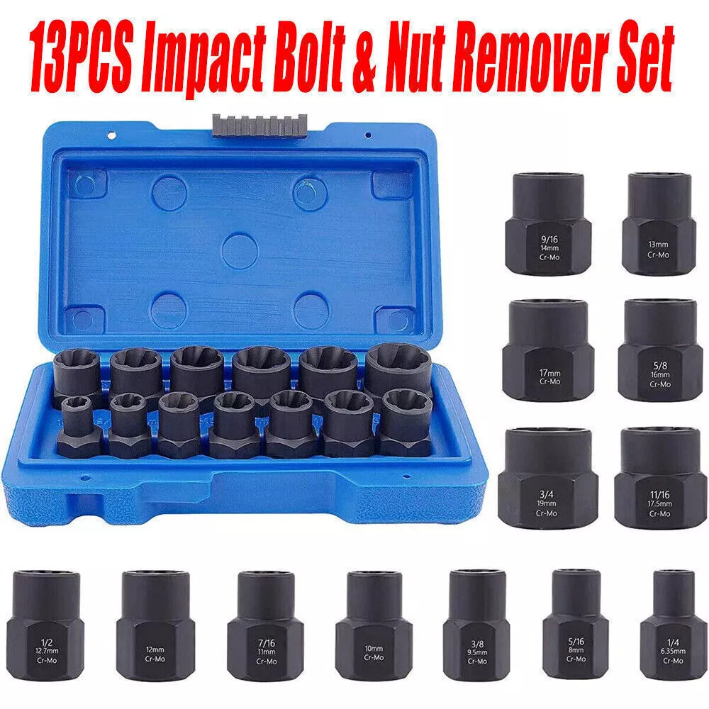 Impact Bolt Extractor Set Nut Remover Set Stripped Extraction Socket Tool J2I9