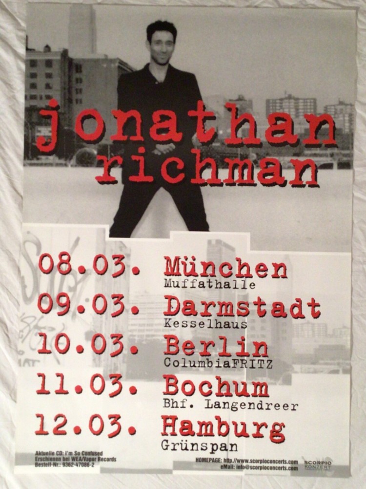 Jonathan Richman 1998 German Tour Poster I’m So Confused Modern Lovers