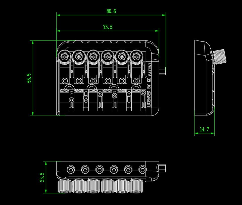 6 String Saddle Headless Guitar Bridge Tailpiece With Worm Involved String