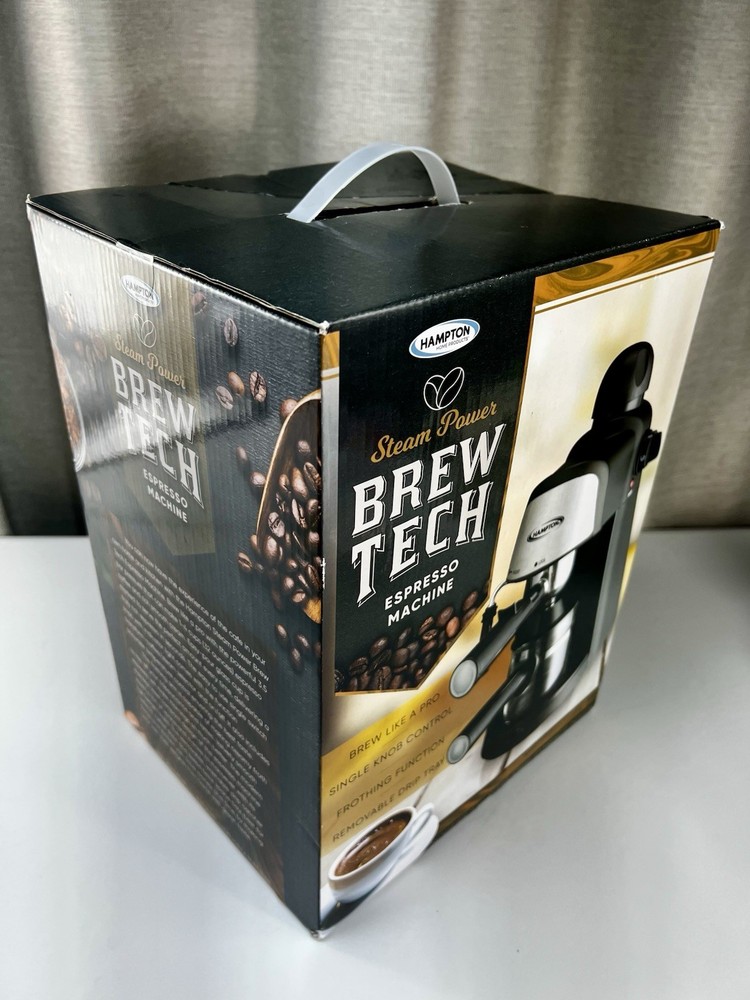 BREW TECH Hampton Espresso Machine Compact Design Steam Power Stainless Steel