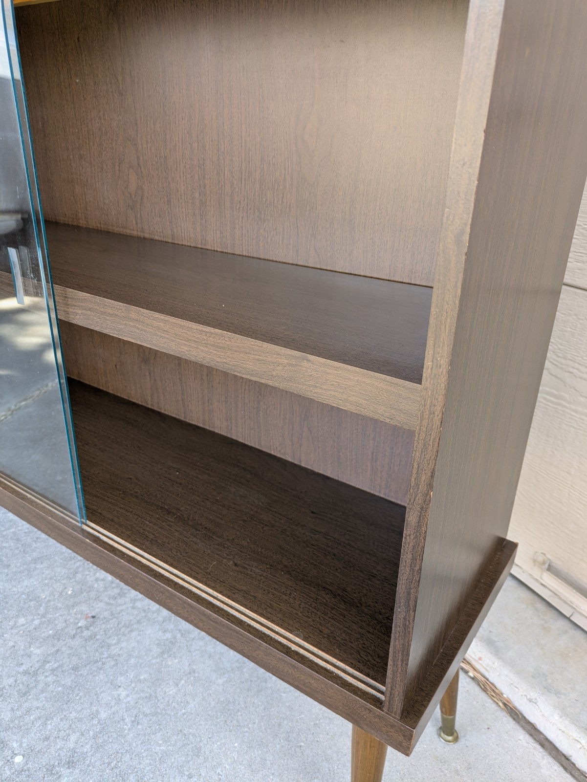 Vintage Mid Century Modern Bookcase Shelf Display Cabinet Sliding Glass Door E26