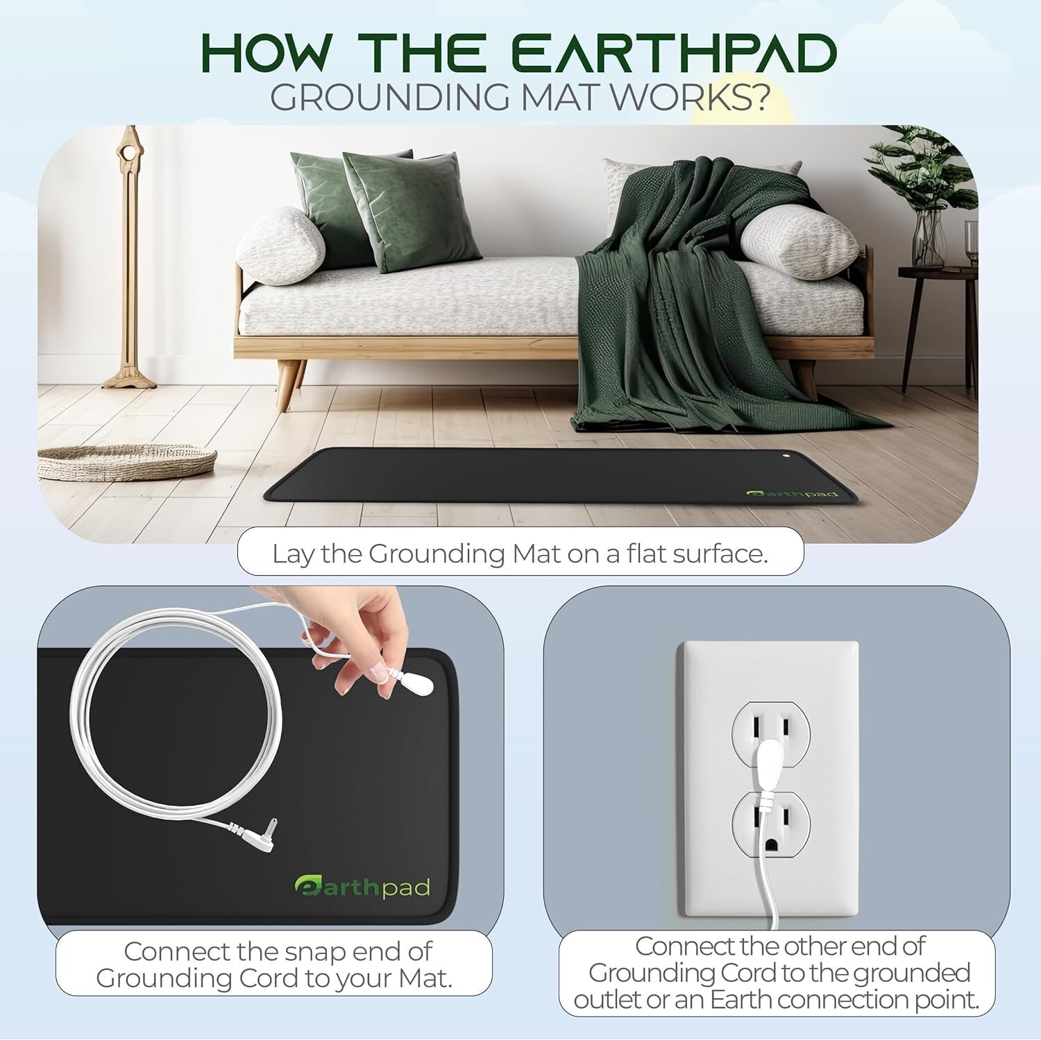 Grounding Mat | 39.4x11.8 Earthing Pad for Relieving Stress Anxiety Inflammation