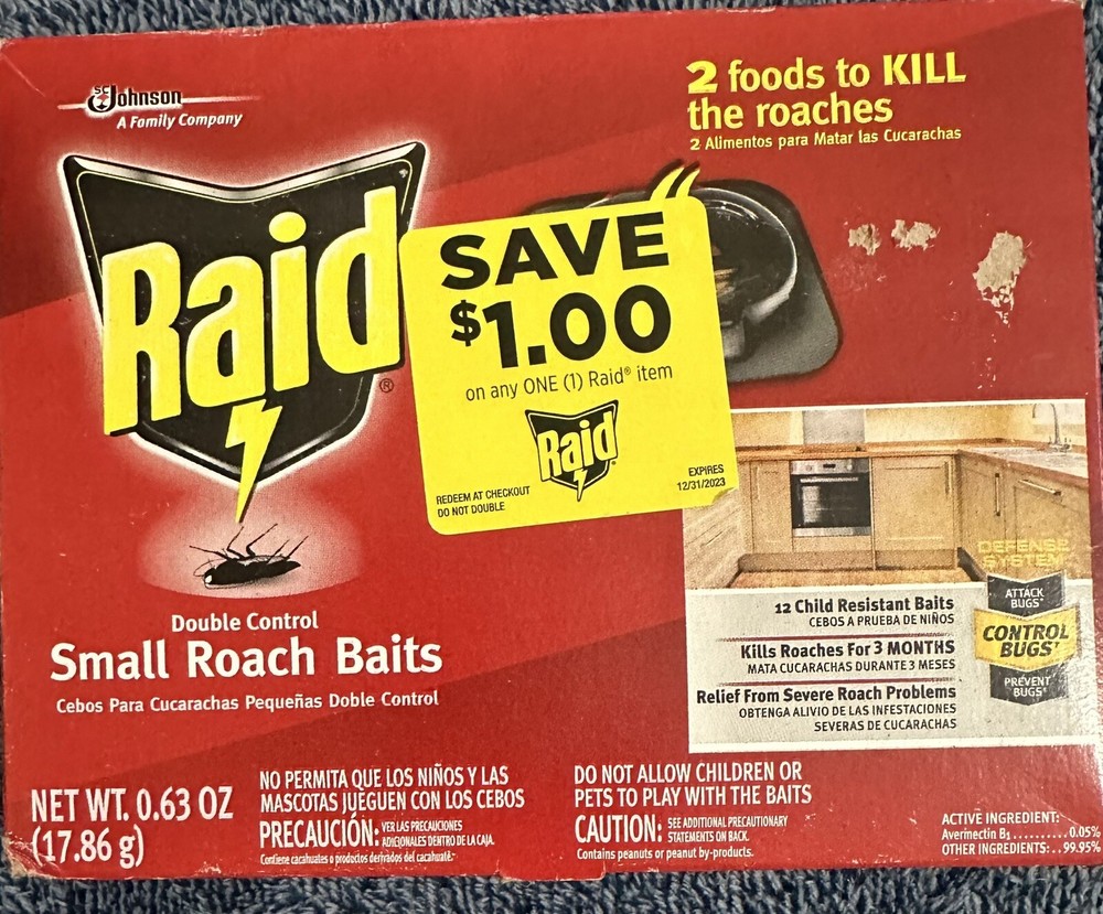 1 Raid DOUBLE CONTROL SMALL ROACH BAITS 12 ct Child Resistant Defense System