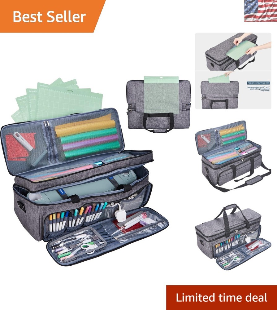 Double-Layer Cricut Carrying Case with Mat Pocket & Ample Storage - Grey