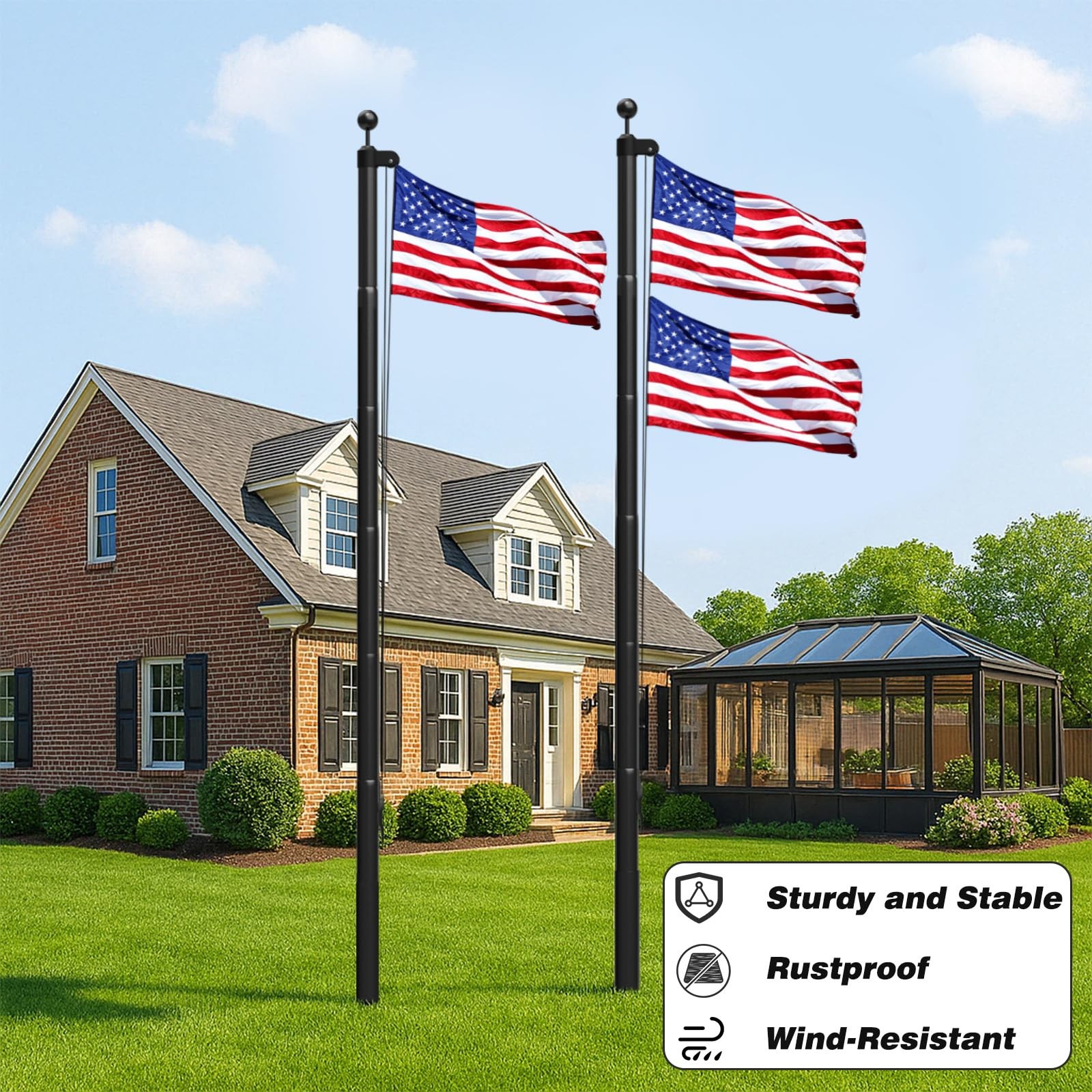 Heavy Duty Flag Pole, 25FT 12 Gauge Extra Thick Aluminum Flagpole Kit, 100MPH