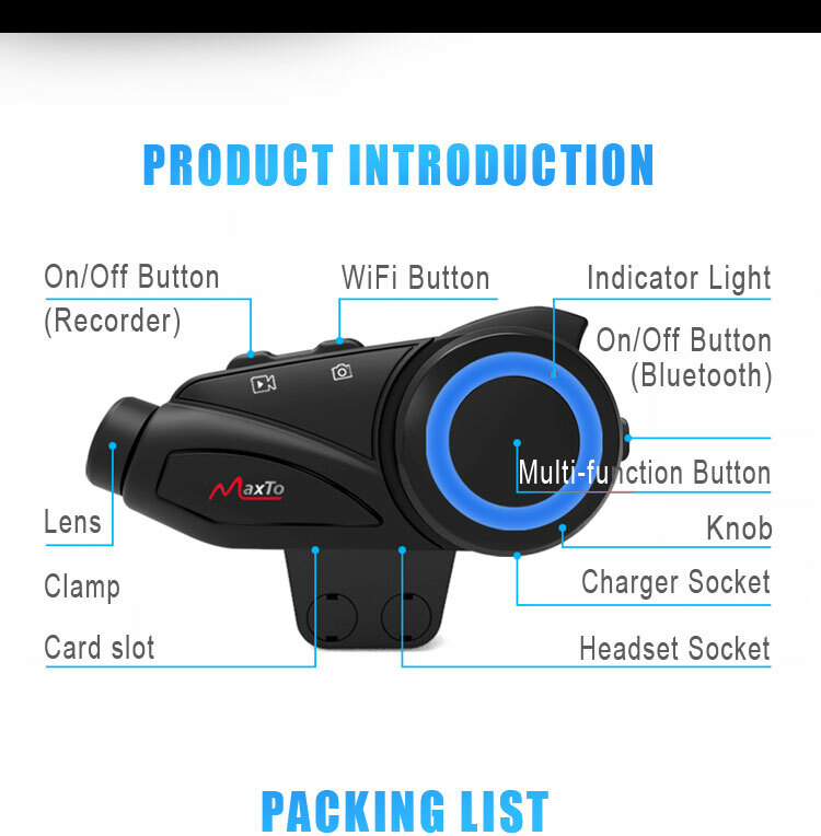 Bluetooth Motorcycle Intercom Headset Communication Camera Helmet Kit 6 Rider