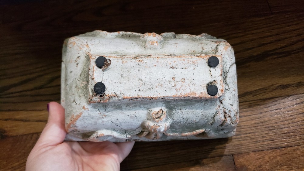 VINTAGE rectangular Small Patina Vase Baroque Style