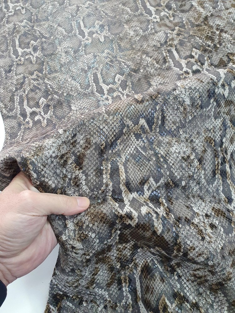 Python Print Cow Leather Hide: Brownish Beige Embossed Cowhide Sheet
