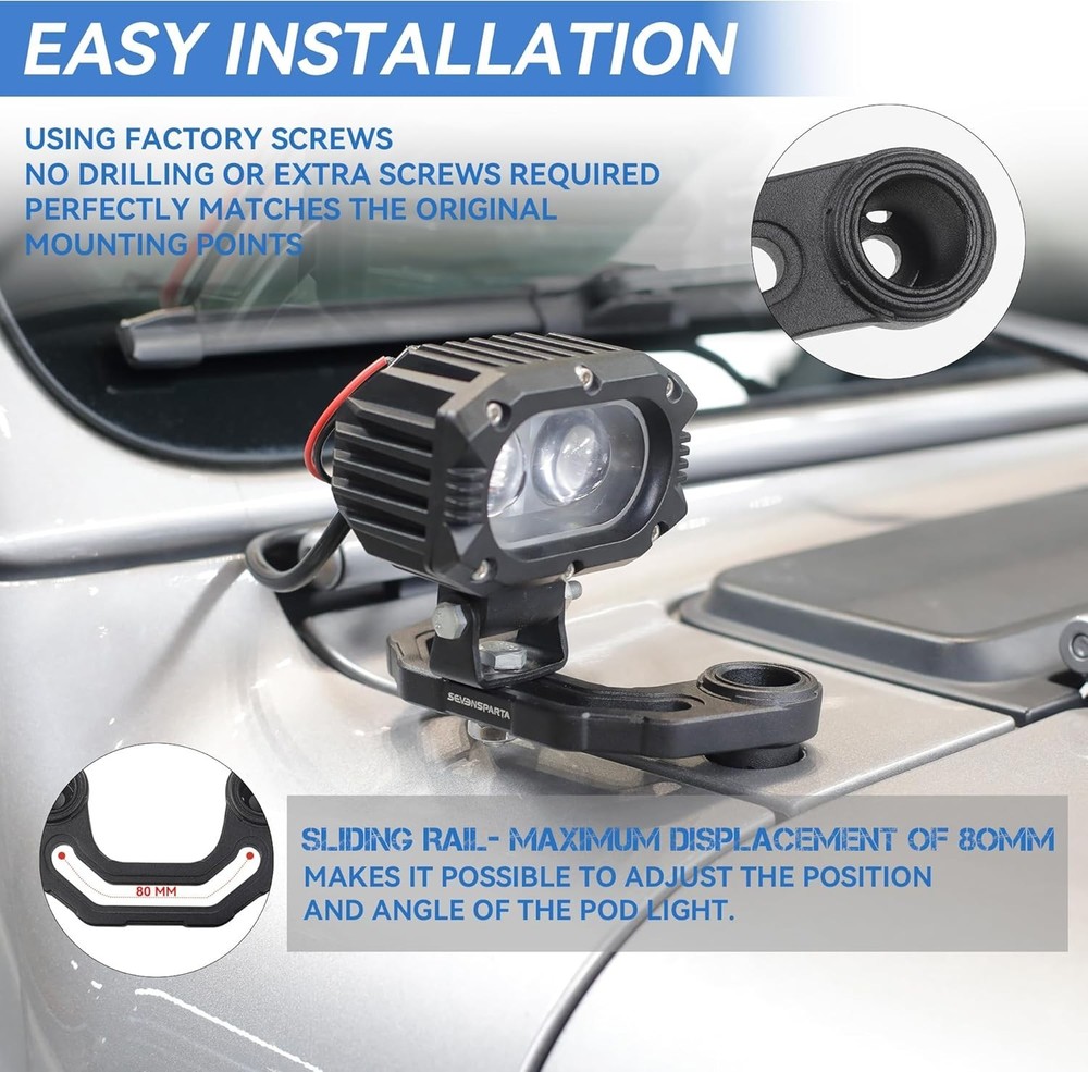 One Pair Light Mounting Brackets for Auxiliary Lights Compatible with Jeep Wr...