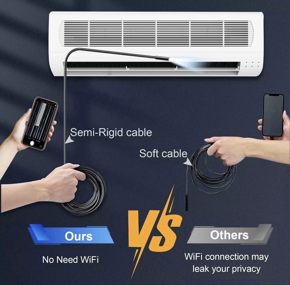Endoscope Camera with Light for iPhone and Android, 16.5ft Semi-Rigid Snake