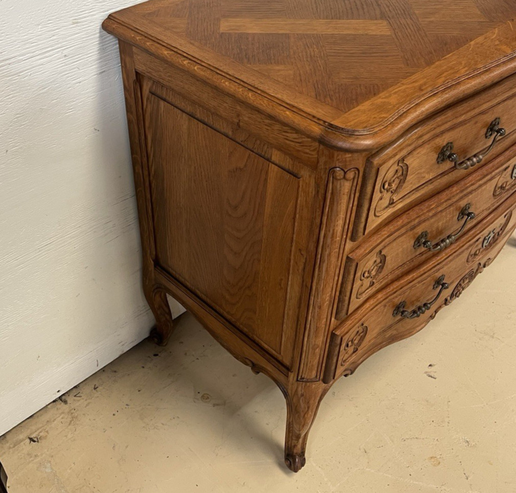 Antique French Provincial Louis XV Oak Three Drawer Chest Bedside Table