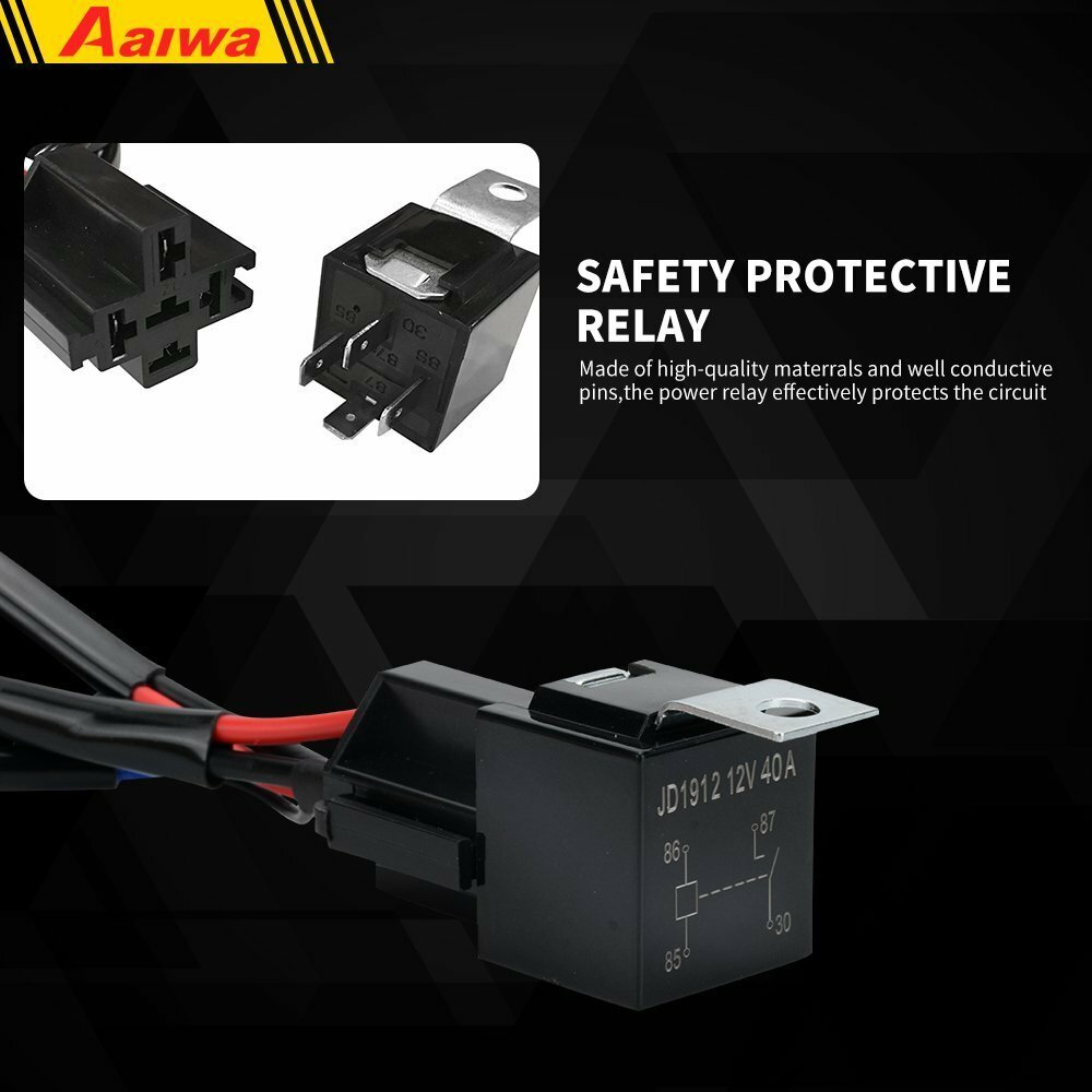 2-Lead Wiring Harness Kit ON-OFF Rocker Switch 12V Relay LED Work Light Pods Bar
