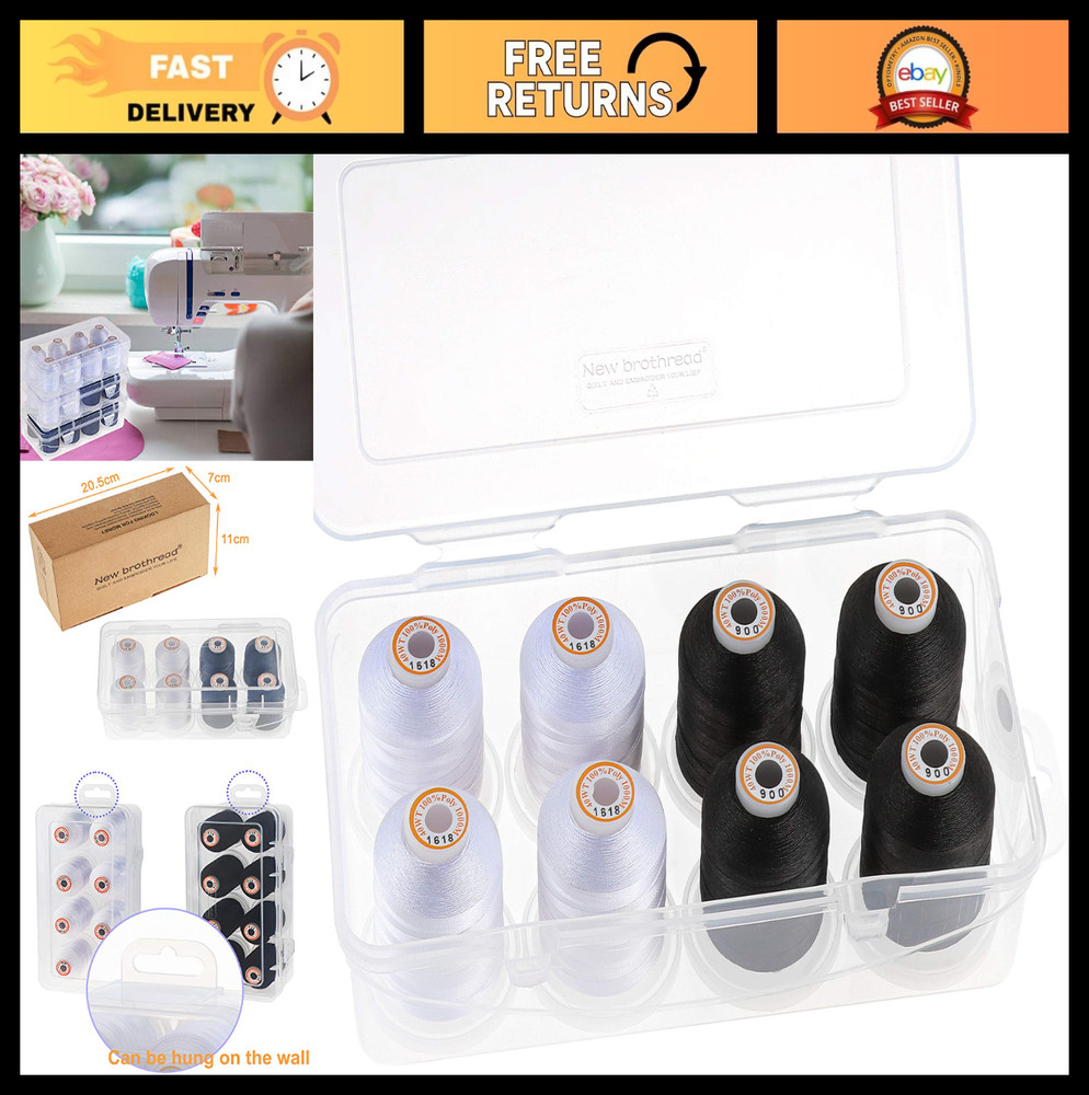 1000m Polyester Embroidery Thread Set - 8 Spools with Clear Storage Box for Quil