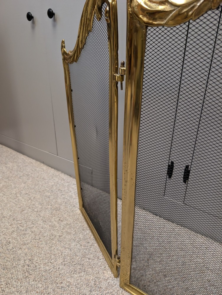 Vtg 3 Panel Fold Brass Shell Rose Fireplace Screen