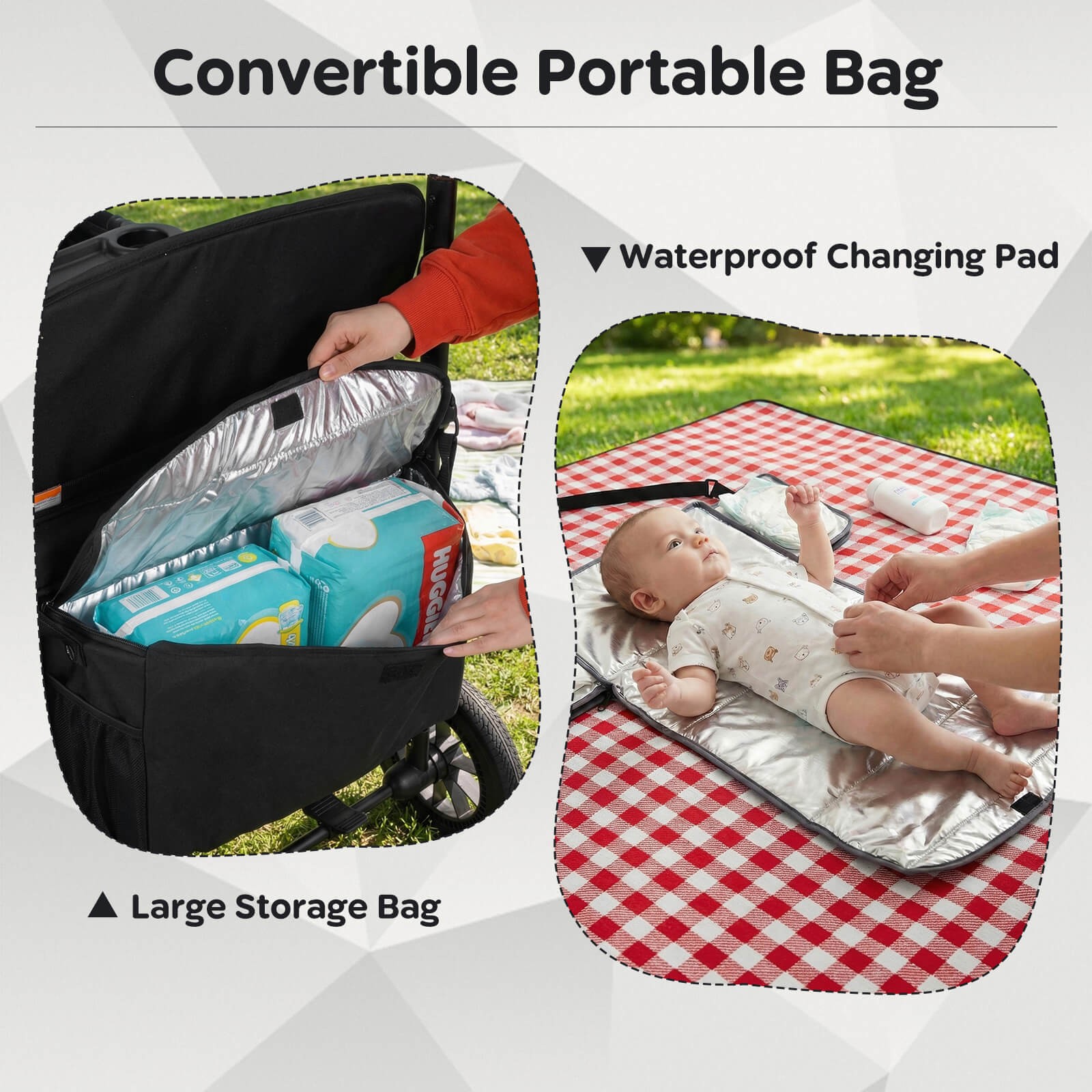 Wagon Stroller, Foldable 4-Seater Push-Pull Toddler Stroller w/Removable Canopy