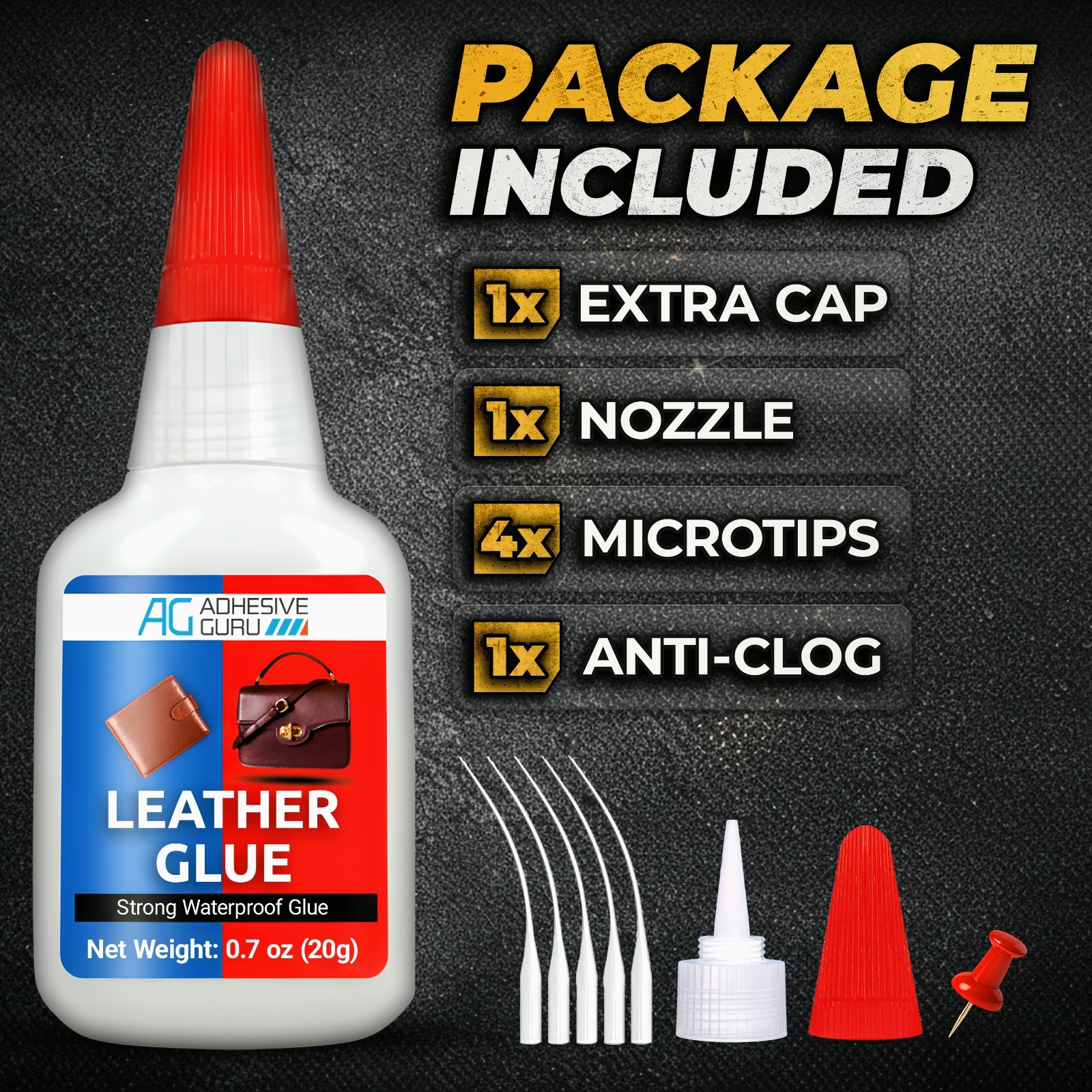 Adhesive Guru Leather Glue 150x0.7 oz Super Glue for Purses, Sofas and Furniture