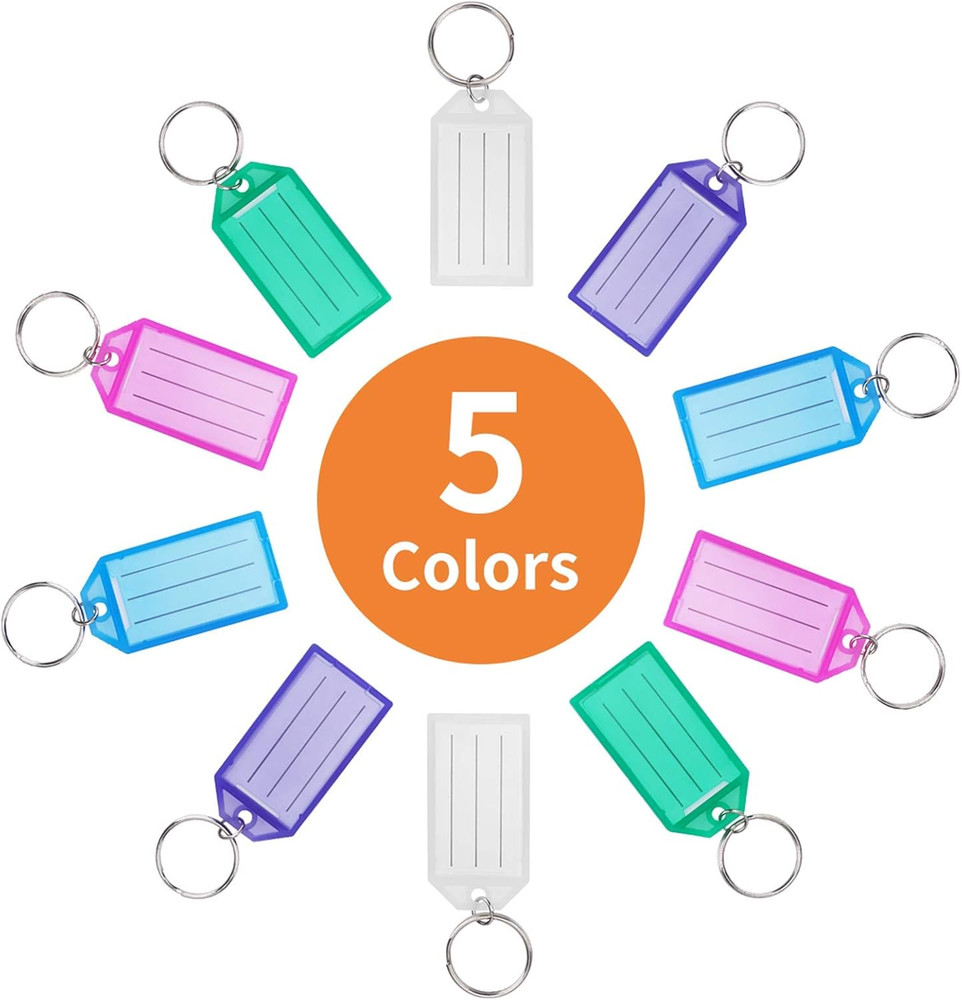 20 Pack Plastic Key Tags with Container, Key Labels with Ring and Label Window,