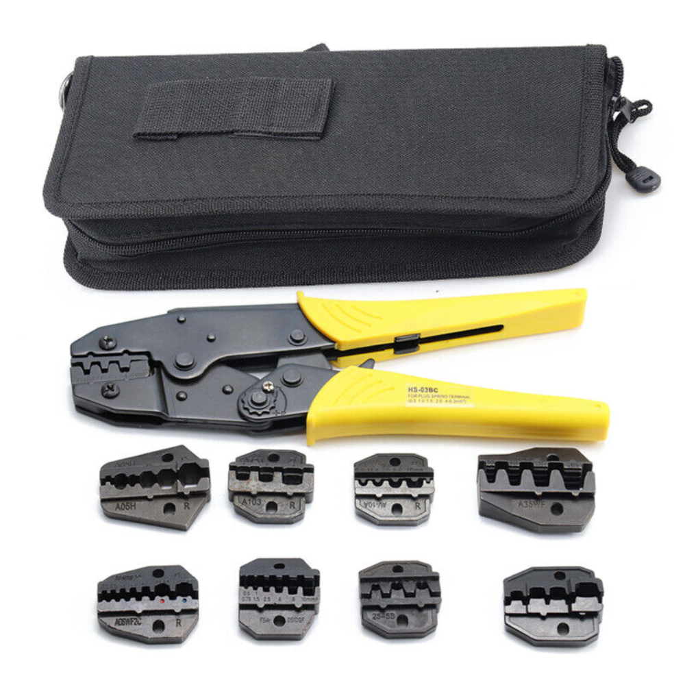 Ratcheting Crimping Tool Kit Cord End Terminals Wire Crimper Pliers w/ 8 Dies