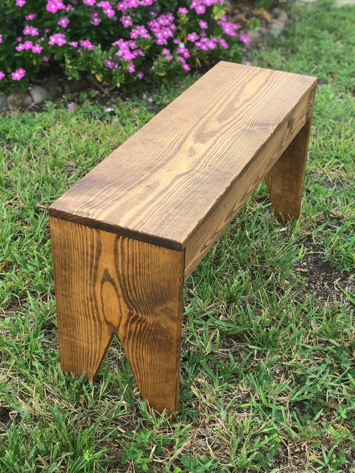 Rustic Wood Bench Solid Wood Top Brown With Polyurethane Clear Coat