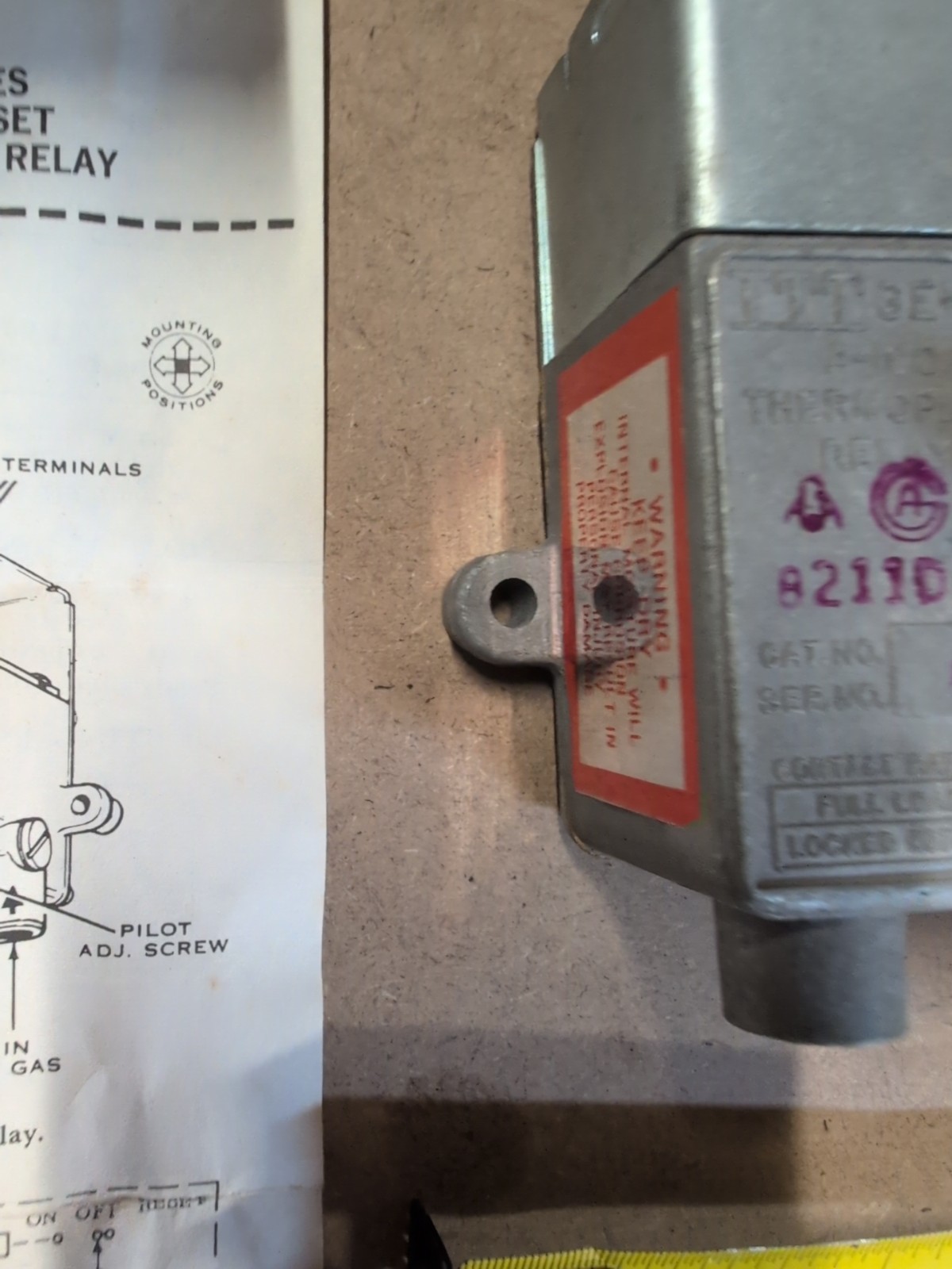 ITT General Controls, Thermopilot Relay, Manual Reset, SPST, A100G543