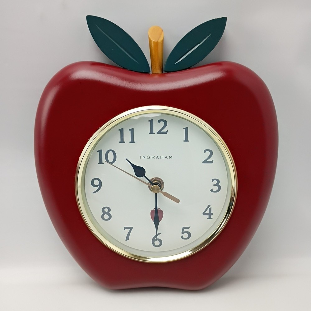 Ingraham Apple Kitchen Wall Clock Battery Powered Working Red