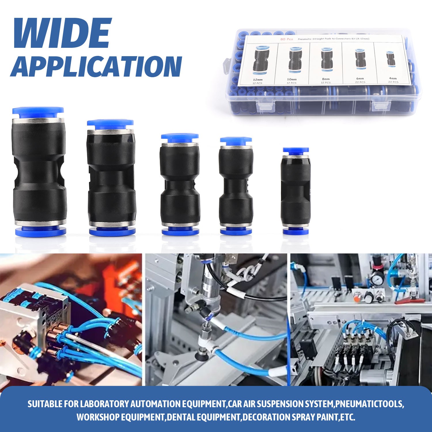 80Pcs Quick Connect Air Hose Fittings, 5 Sizes Air Line Push to Connect Fit...