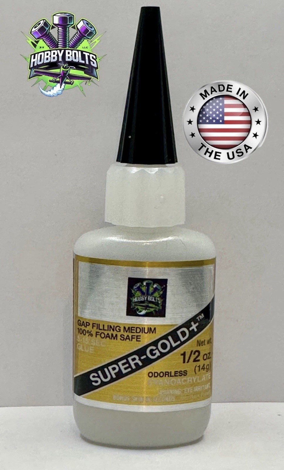 Bob Smith Foam Safe 1/2oz Super-Gold+ Medium CA Glue, Hobby Bolts BSI Super Glue