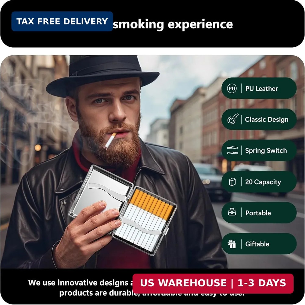 roygra Cigarette Case (2 Pack), Spring Switch 20 Capacity Cigarette Holder Case