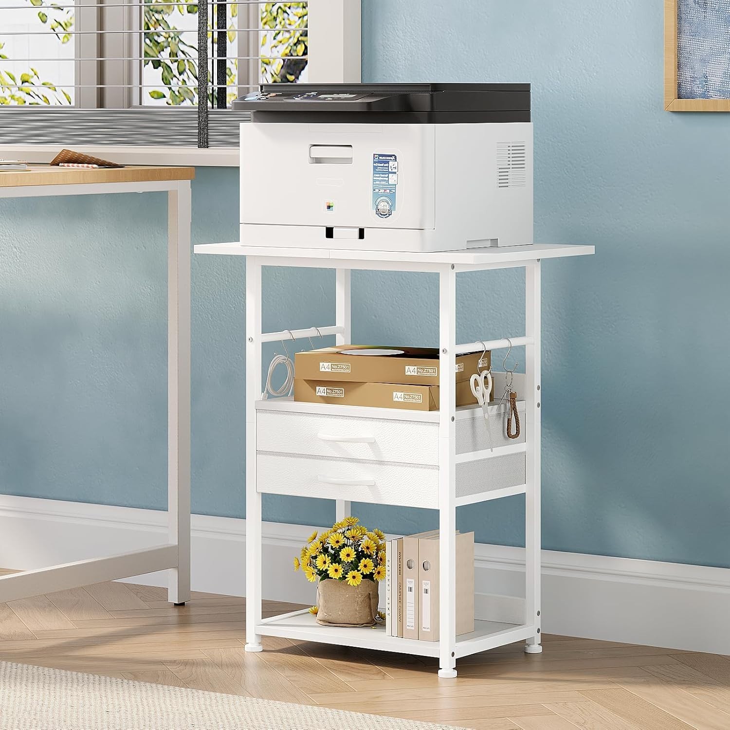 Printer Stand with Storage,3 Tier Large Printer Table with Wheels for Home Of...