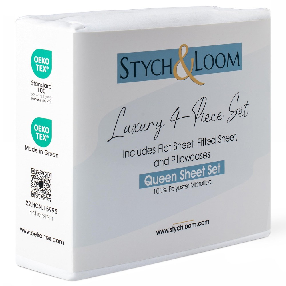 Stych Loom Queen Sheet Set – 4-Piece Soft Microfiber Sheets Set with Flat F...