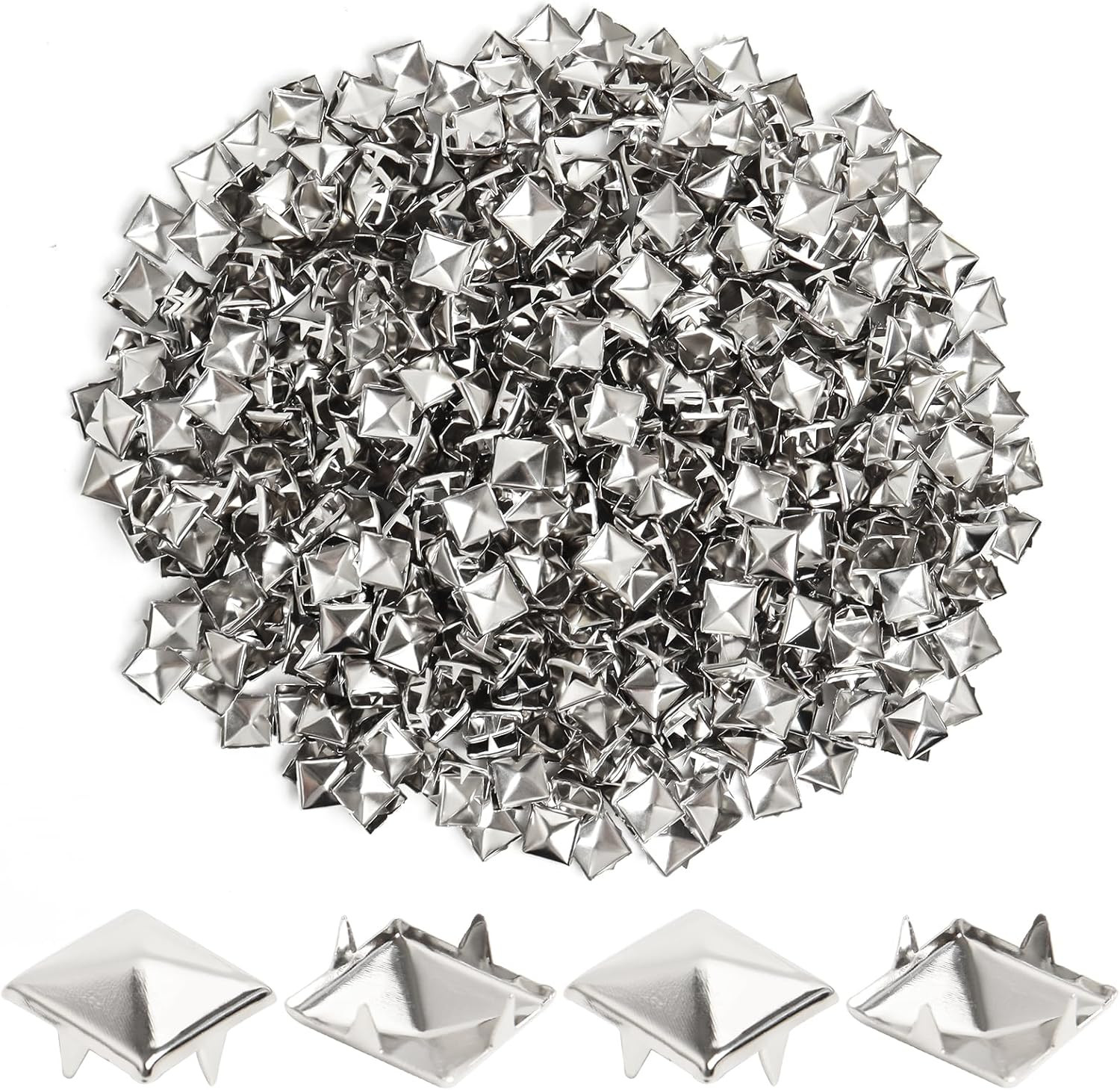 1000 Pcs 10mm Silver Pyramid Studs for Clothing and Leather Crafting