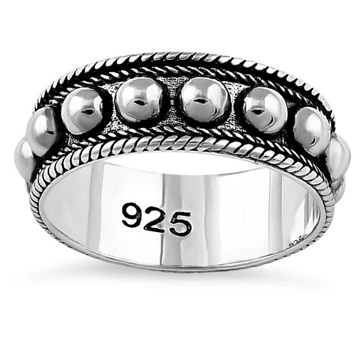 925 Sterling Silver Beaded Bali Design Ring
