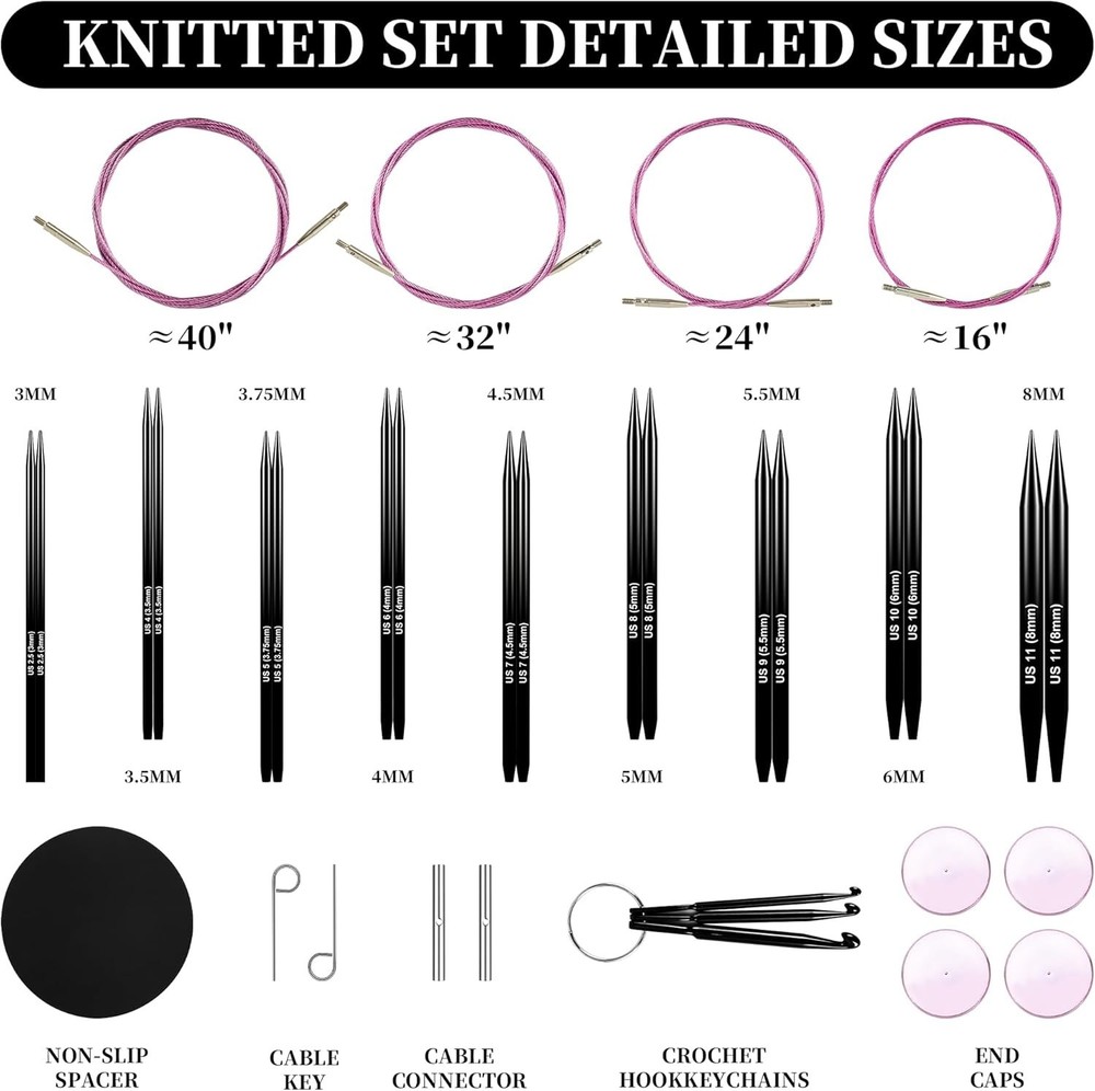 Elegant 9-Pair Interchangeable Circular Knitting Needles for Creative Projects