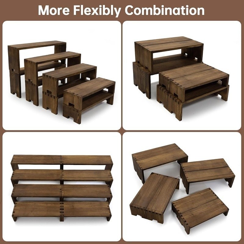 Wood Display Risers Set Rustic Natural Solid Wood U-Shaped Stands Event Decor US